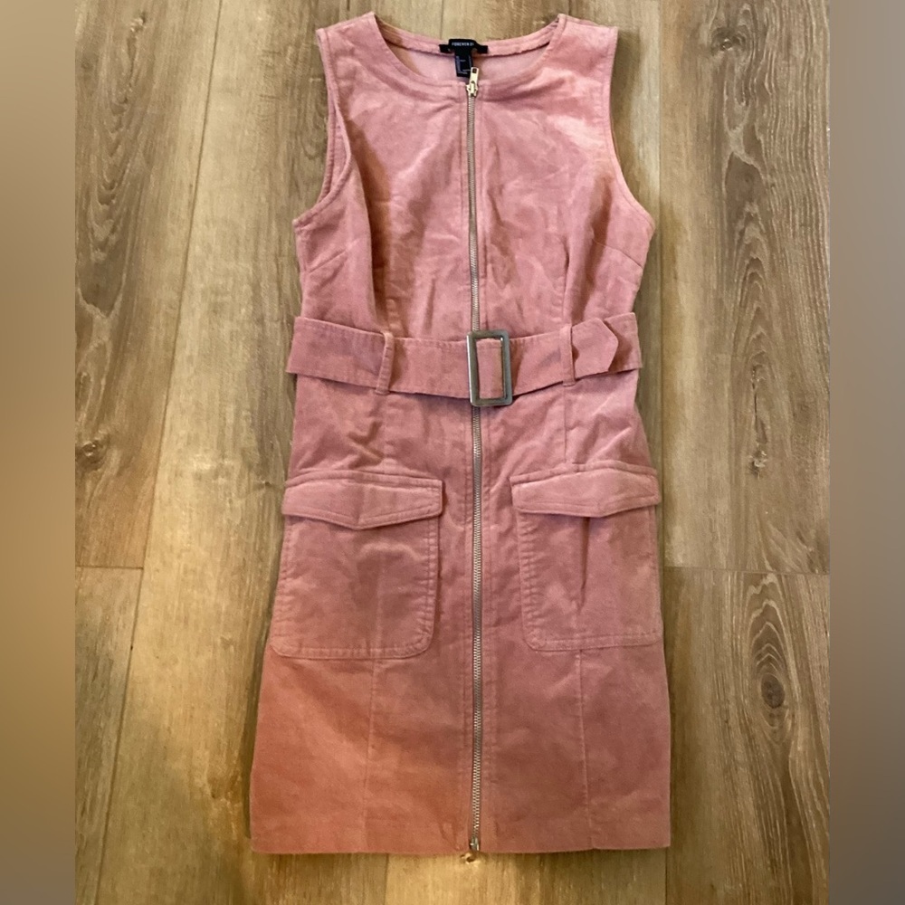 FOREVER 21 Women’s Plush Pink Belted Zipper Mini Dress Size SMALL Party
